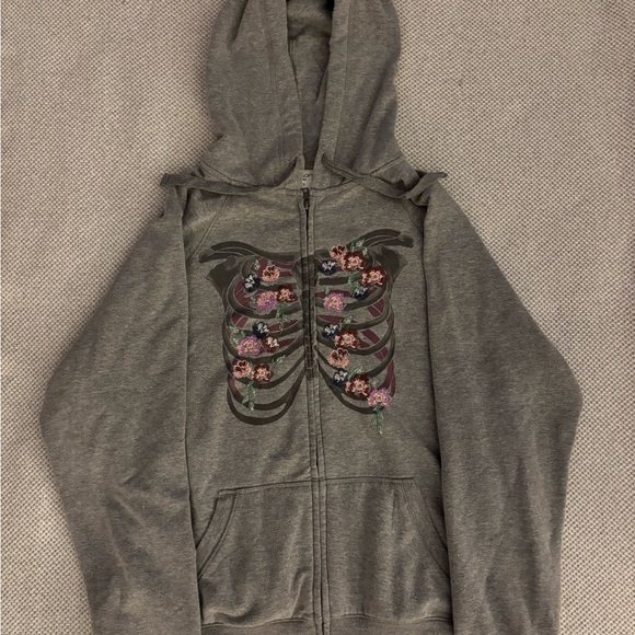 Gray Floral Skeleton Hoodie - Picture 1 of 5